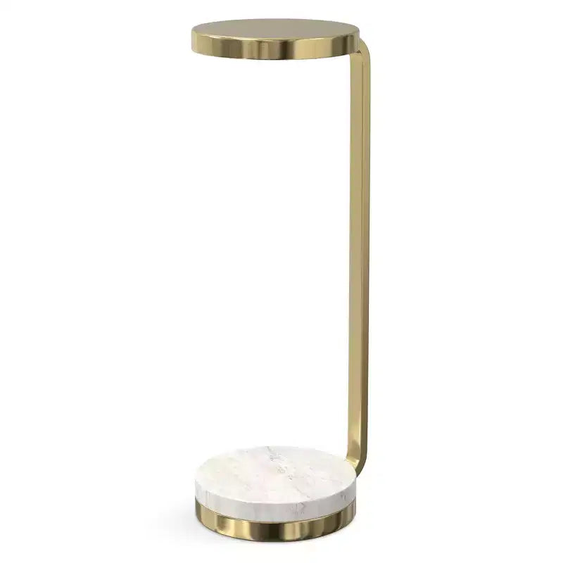 Lauryn Modern Contemporary 10 inch Wide Metal Side Table in White / Gold, Fully Assembled