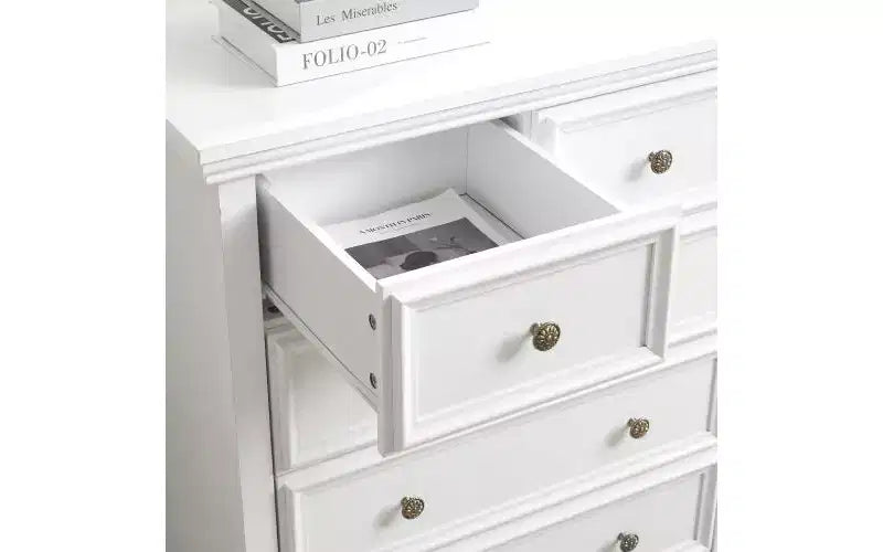 JVNOXK Armadietto moderno a sei cassetti in stile rustico, organizzatore per guardaroba, armadietto porta abiti per soggiorno con guide metalliche per cassetti, bianco