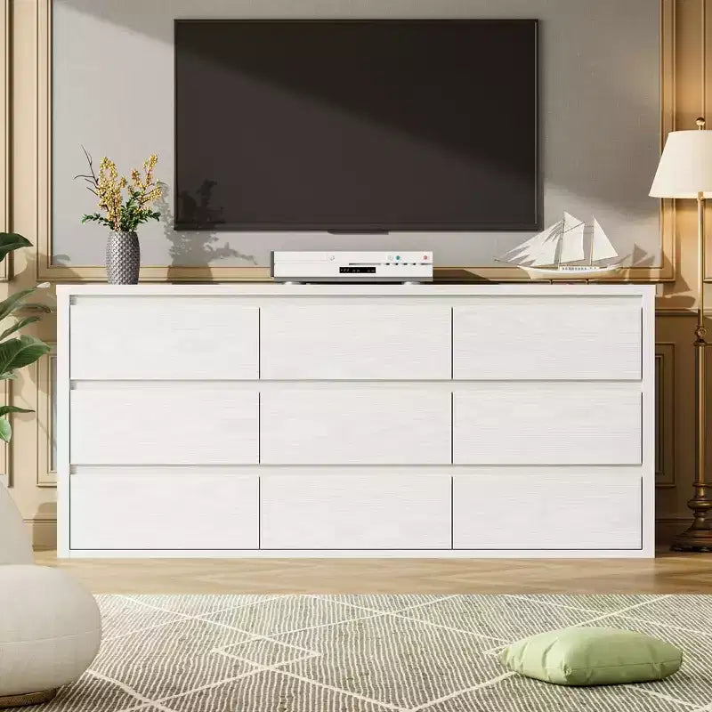 Comò a 9 cassetti per camera da letto, cassettiera moderna ampia, cassettiera grande in legno, organizer contenitore senza maniglie per soggiorno, ingresso, corridoio
