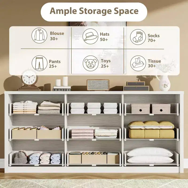 Comò a 9 cassetti per camera da letto, cassettiera moderna ampia, cassettiera grande in legno, organizer contenitore senza maniglie per soggiorno, ingresso, corridoio