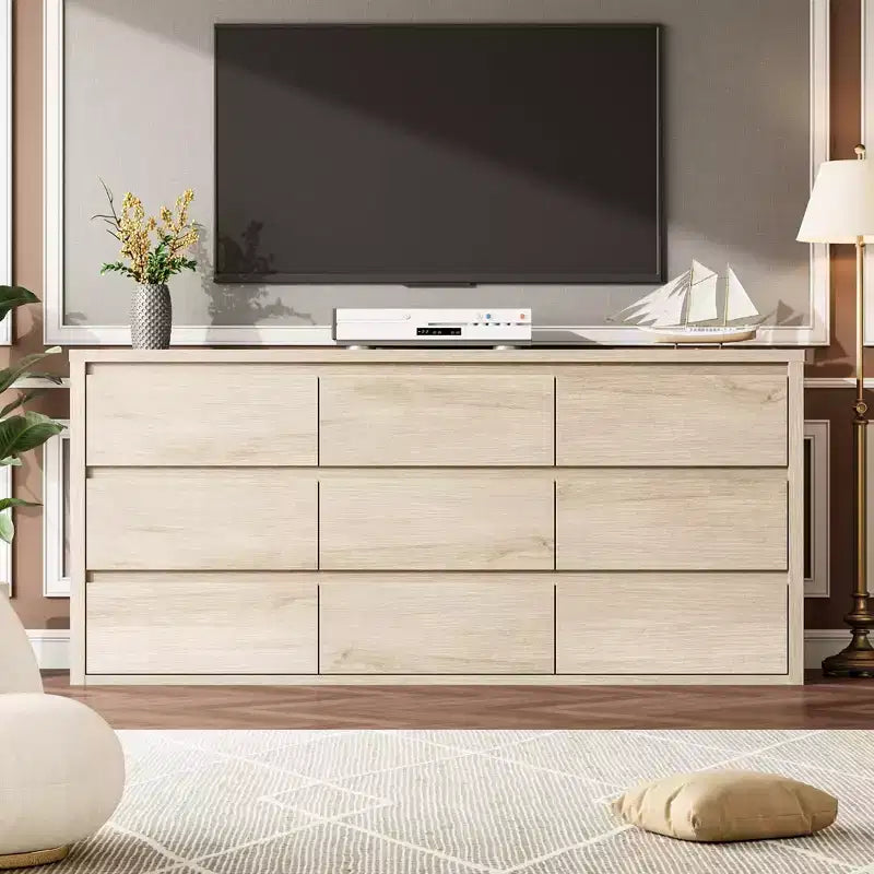 Comò a 9 cassetti per camera da letto, cassettiera moderna ampia, cassettiera grande in legno, organizer contenitore senza maniglie per soggiorno, ingresso, corridoio