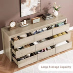 Comò a 9 cassetti per camera da letto, cassettiera moderna ampia, cassettiera grande in legno, organizer contenitore senza maniglie per soggiorno, ingresso, corridoio
