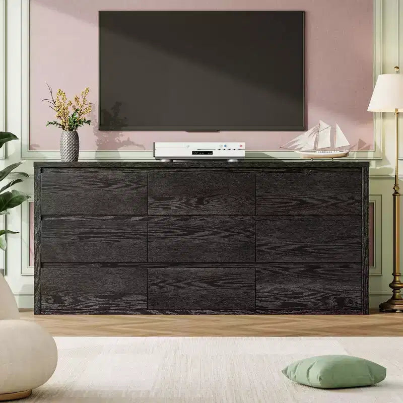 Comò a 9 cassetti per camera da letto, cassettiera moderna ampia, cassettiera grande in legno, organizer contenitore senza maniglie per soggiorno, ingresso, corridoio