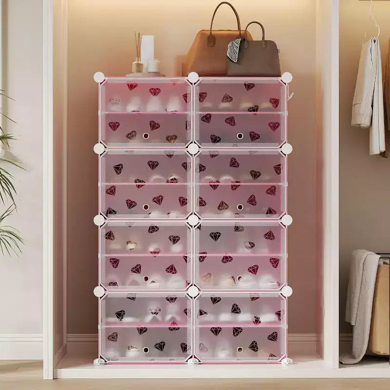 Scarpiera staccabile a 8 ripiani, organizer espandibile per 32 paia di scarpe con sportello per ingresso e camera da letto, colore rosa
