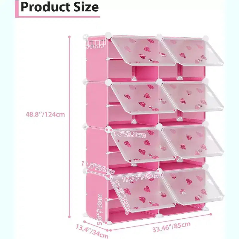 Scarpiera staccabile a 8 ripiani, organizer espandibile per 32 paia di scarpe con sportello per ingresso e camera da letto, colore rosa