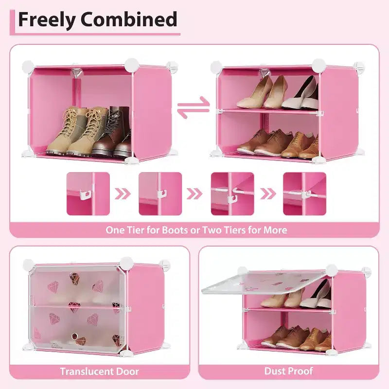 Scarpiera staccabile a 8 ripiani, organizer espandibile per 32 paia di scarpe con sportello per ingresso e camera da letto, colore rosa