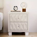 MAYEERTY Velvet Nightstand with 2 Drawers Crystal Handle Storage Bedside Table with Buttom Tufted Beige