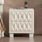 MAYEERTY Comodino in velluto con 2 cassetti, maniglia in cristallo, comodino contenitore con bottoni trapuntati, beige