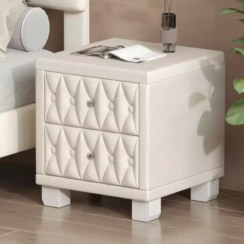 MAYEERTY Comodino in velluto con 2 cassetti, maniglia in cristallo, comodino contenitore con bottoni trapuntati, beige