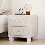 MAYEERTY Comodino in velluto con 2 cassetti, maniglia in cristallo, comodino contenitore con bottoni trapuntati, beige