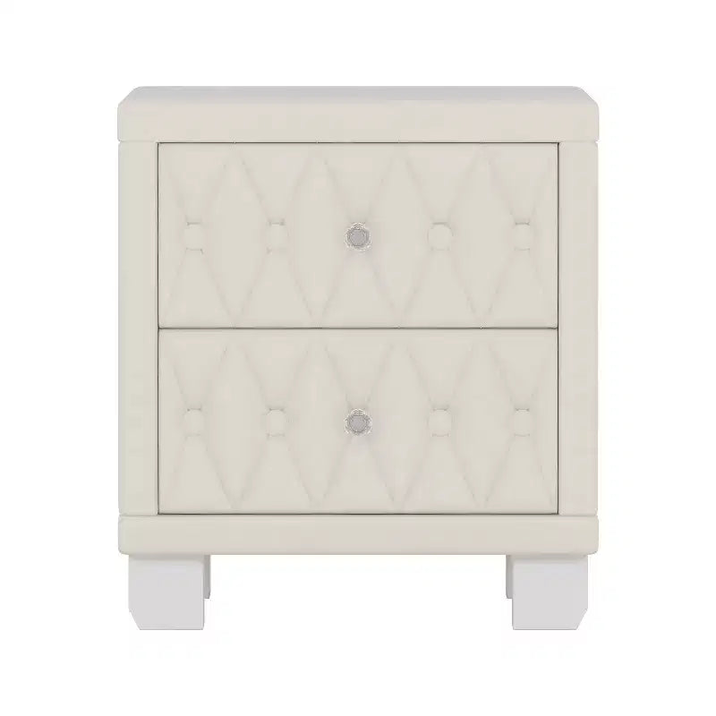 MAYEERTY Comodino in velluto con 2 cassetti, maniglia in cristallo, comodino contenitore con bottoni trapuntati, beige