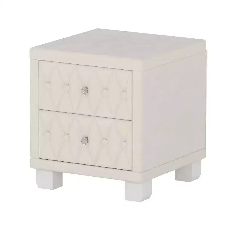 MAYEERTY Comodino in velluto con 2 cassetti, maniglia in cristallo, comodino contenitore con bottoni trapuntati, beige