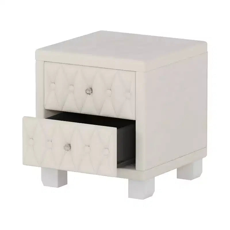 MAYEERTY Comodino in velluto con 2 cassetti, maniglia in cristallo, comodino contenitore con bottoni trapuntati, beige