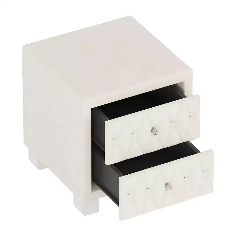 MAYEERTY Comodino in velluto con 2 cassetti, maniglia in cristallo, comodino contenitore con bottoni trapuntati, beige