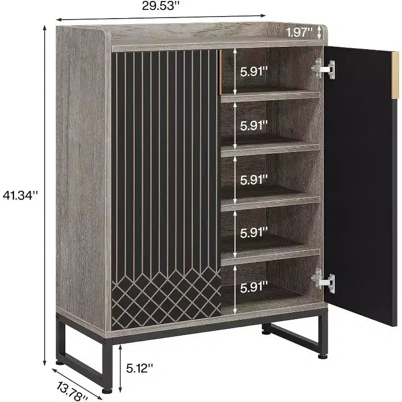 Lantine Scarpiera con Ante, Scarpiera Grigia a 5 Ripiani per 25 Paia, Scarpiera in Legno Organizer per Ingresso, Soggiorno, Corridoio