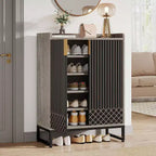 Lantine Scarpiera con Ante, Scarpiera Grigia a 5 Ripiani per 25 Paia, Scarpiera in Legno Organizer per Ingresso, Soggiorno, Corridoio