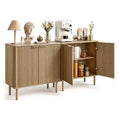Mid-Century Coffee Bar Cabinet with Fluted Doors Adjustable Shelves 2-Tier Storage Oak