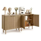 Mid-Century Coffee Bar Cabinet with Fluted Doors Adjustable Shelves 2-Tier Storage Oak
