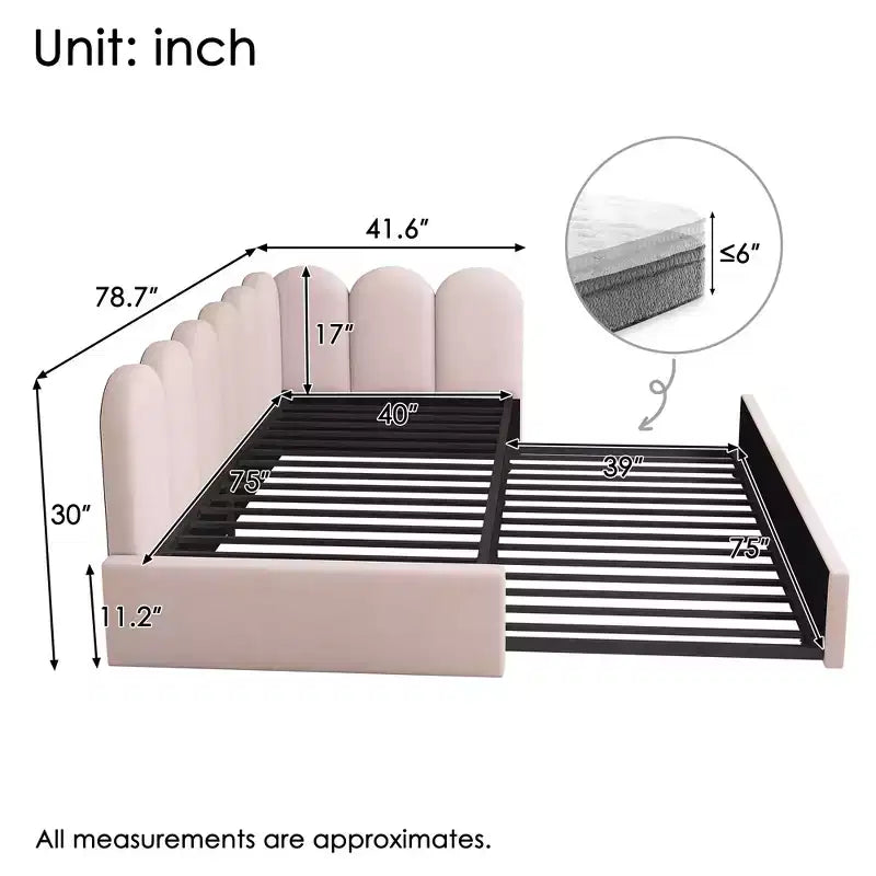 Bellemave Letto a Giorno Singolo in Velluto Imbottito con Letto Estraibile, Struttura Divano Letto Multifunzionale per Camera da Letto e Soggiorno.