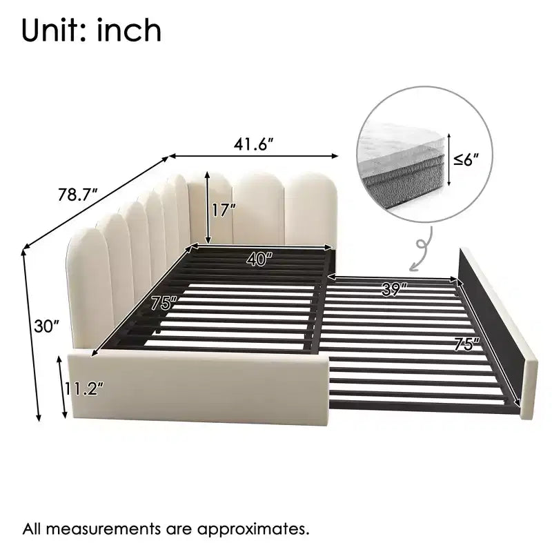 Bellemave Letto a Giorno Singolo in Velluto Imbottito con Letto Estraibile, Struttura Divano Letto Multifunzionale per Camera da Letto e Soggiorno.