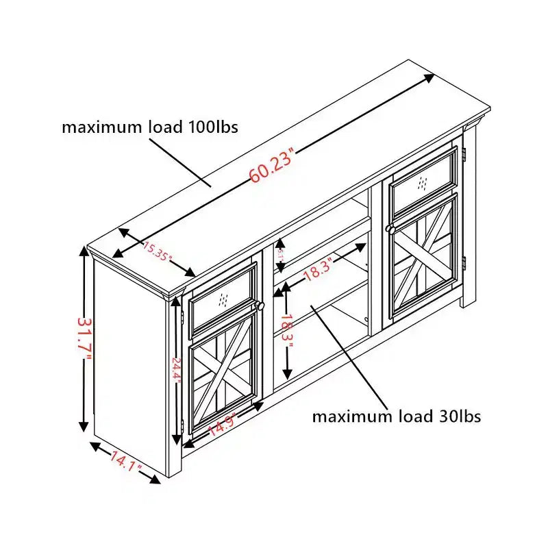 JVNOXK Mobile TV in stile rustico a doppia anta da 60 pollici, design a fienile, mobile porta TV rustico, mobile multimediale moderno con spazio di archiviazione, bianco