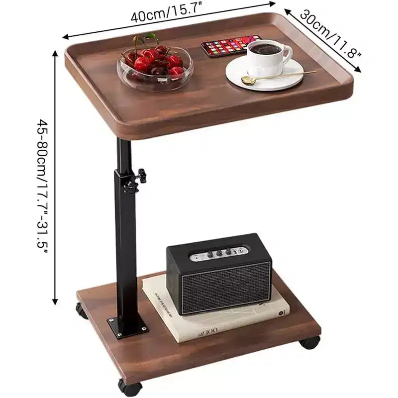 Tavolino a C con Altezza Regolabile, Tavolino Porta TV Girevole a 360° per Piccoli Spazi, Tavolino Salvaspazio da Divano con Ruote per Soggiorno Camera da Leto