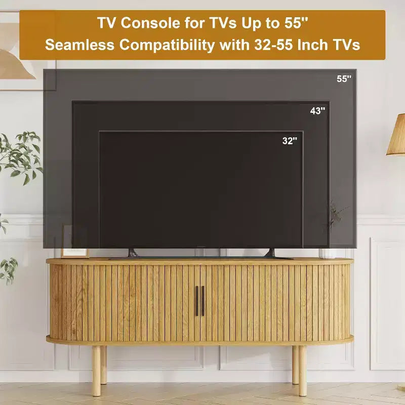Mobile TV per televisori fino a 80 pollici, consolle multimediale con ante scorrevoli e vani portaoggetti, centro di intrattenimento moderno in legno per soggiorno e camera da letto
