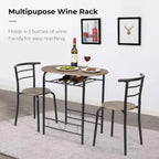 VINGLI Set da pranzo 3 pezzi, tavolino da cucina per 2 persone, set tavolo per la colazione per piccoli spazi/sala da pranzo/appartamento, struttura in metallo, portabottiglie