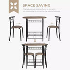 VINGLI Set da pranzo 3 pezzi, tavolino da cucina per 2 persone, set tavolo per la colazione per piccoli spazi/sala da pranzo/appartamento, struttura in metallo, portabottiglie