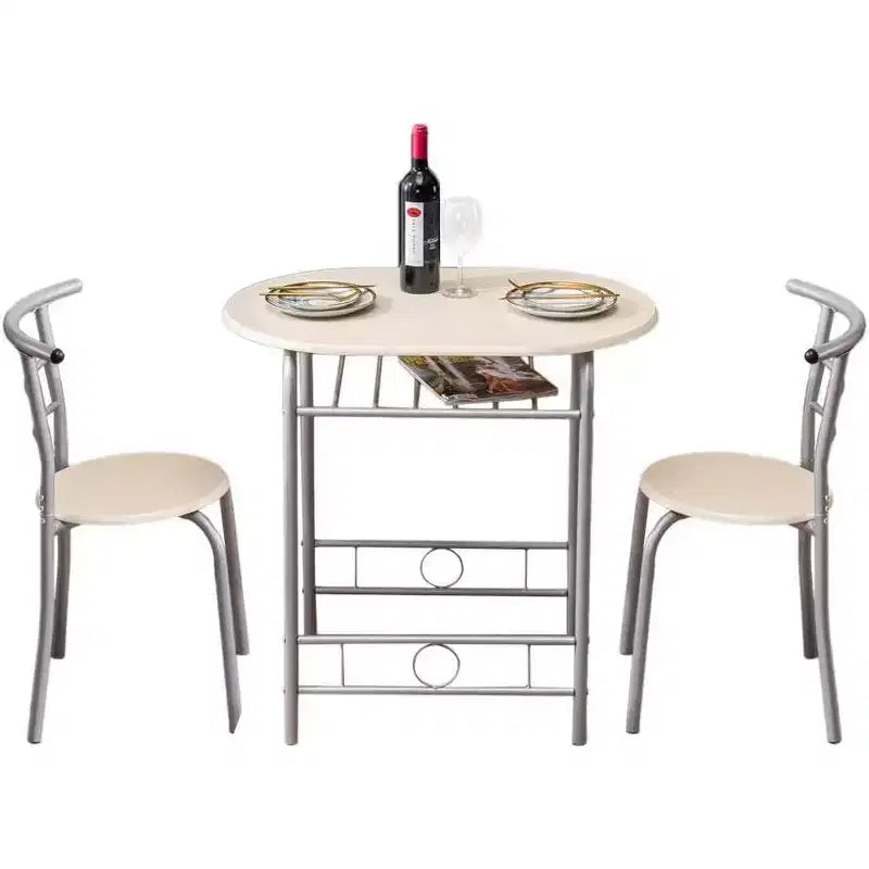 VINGLI Set da pranzo 3 pezzi, tavolino da cucina per 2 persone, set tavolo per la colazione per piccoli spazi/sala da pranzo/appartamento, struttura in metallo, portabottiglie