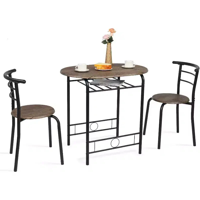 VINGLI 3 Piece Dining Set,Small Kitchen Table Set for 2,Breakfast Table Set for Small Space/Dining Room/Apartment,Metal Frame,Wine Rack