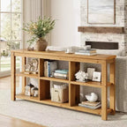 Lantine 63-Inch Solid Wood Console Table, 3-Tier Long Farmhouse Sofa Table with 6 Storage Cubes for Entryway, Living Room, Hallway, Brown
