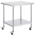 VIYET 38 Heavy Duty Stainless Steel Table - 4 Wheels, 3 Adjustable Heights, Silver