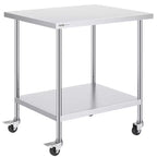 VIYET 38 Heavy Duty Stainless Steel Table - 4 Wheels, 3 Adjustable Heights, Silver