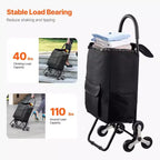 Carrello Pieghevole per la Spesa Saliscale a 6 Ruote con Borsa da 36L Nero