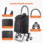 Carrello Pieghevole per la Spesa Saliscale a 6 Ruote con Borsa da 36L Nero