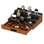 Wooden Cologne Display Stand 3-Tier Perfume Organizer with Hidden Storage Drawer Fragrance Riser for Countertop Decor Unique Gift