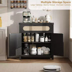Madia Buffet in Rattan, con Cassetto e Mobile Bar Rustico per Sala da Pranzo e Soggiorno, Nero
