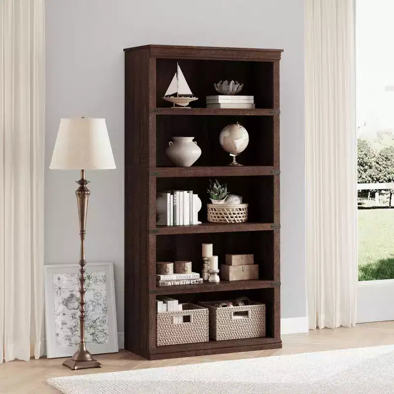 Libreria Moderna a 5 Ripiani, Scaffale in Legno Alto 171 cm con Ripiani Aperti, Scaffale per Soggiorno, Ufficio