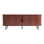 TV Stand for 58 in TV with Rolling Shutter Door Adjustable Shelves Boho Style Brown