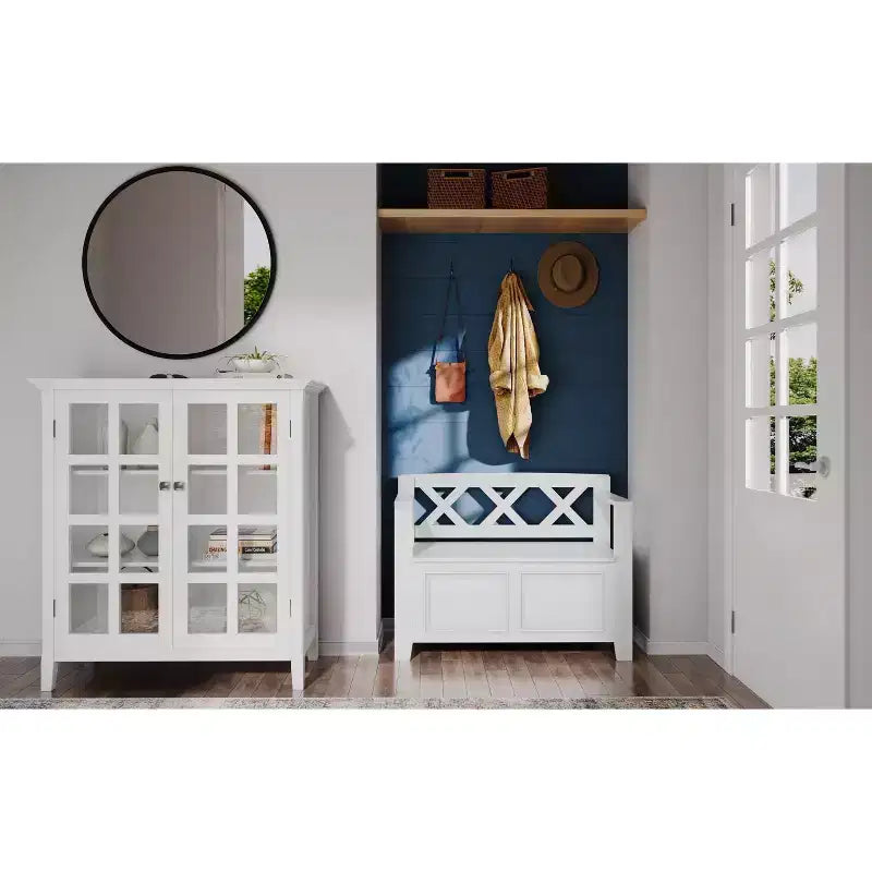 Panca contenitore per ingresso Halifax in legno massello, stile transizionale, larghezza 91 cm