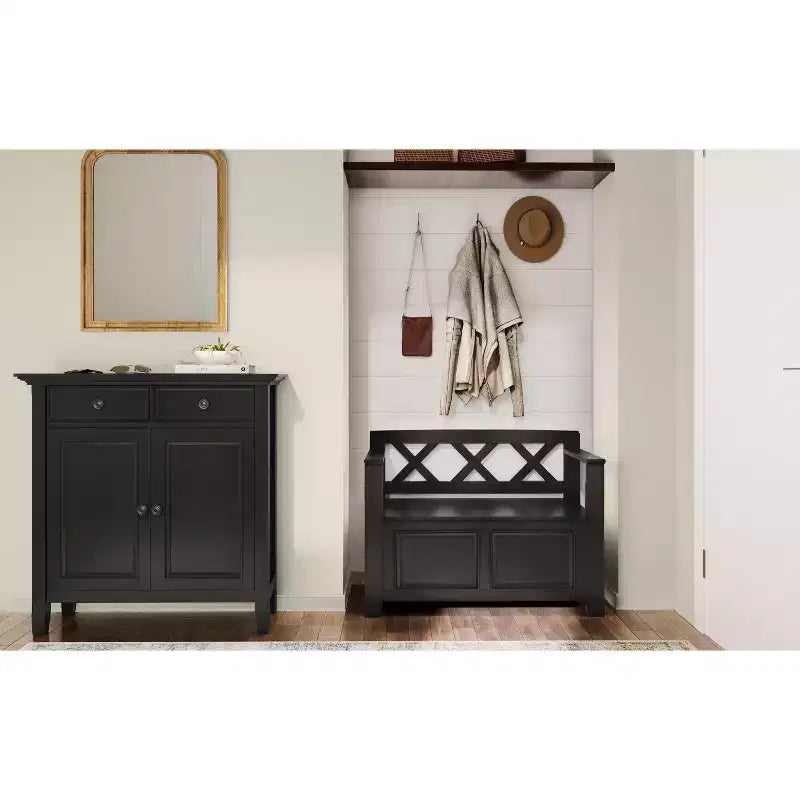 Panca contenitore per ingresso Halifax in legno massello, stile transizionale, larghezza 91 cm