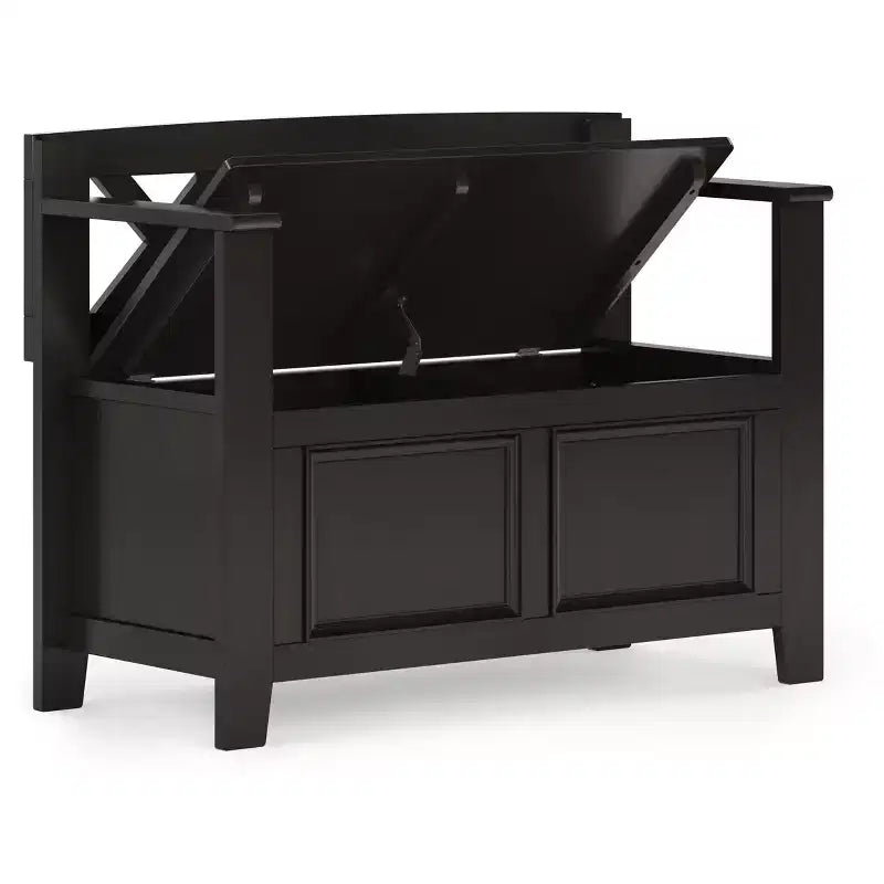 Panca contenitore per ingresso Halifax in legno massello, stile transizionale, larghezza 91 cm
