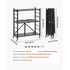 VEVOR Scaffale portaoggetti pieghevole a 3 ripiani, 76x33x91 cm, scaffale in metallo pieghevole, nessun montaggio richiesto, con 5 ruote e 4 ganci, nero