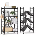 VEVOR 4-Tier Foldable Storage Shelf, 26W x 13D x 46H Inch Folding Metal Rack Shelving Unit, No Assembly Organizer Shelf with 5 Wheels & 4 Hooks,Black