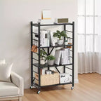 Scaffale portaoggetti pieghevole a 4 ripiani VEVOR, ripiano metallico pieghevole da 26W x 13D x 46H pollici, scaffale organizer senza montaggio con 5 ruote e 4 ganci, nero