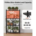 Scaffale portaoggetti pieghevole a 4 ripiani VEVOR, ripiano metallico pieghevole da 26W x 13D x 46H pollici, scaffale organizer senza montaggio con 5 ruote e 4 ganci, nero