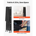 Scaffale portaoggetti pieghevole a 4 ripiani VEVOR, ripiano metallico pieghevole da 26W x 13D x 46H pollici, scaffale organizer senza montaggio con 5 ruote e 4 ganci, nero