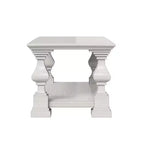 Tavolino da caffè Homsee in legno massello stile rustico, ripiano portaoggetti a doppio livello, gambe decorative ornate, tavolino centrale per mettere ordine nel caos