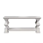 Tavolino da caffè Homsee in legno massello stile rustico, ripiano portaoggetti a doppio livello, gambe decorative ornate, tavolino centrale per mettere ordine nel caos
